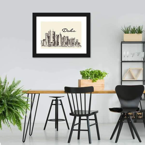 Doha Skyline Sketch Canvas Wall Art-3 Horizontal-Gallery Wrap-25" x 16"-Tiaracle