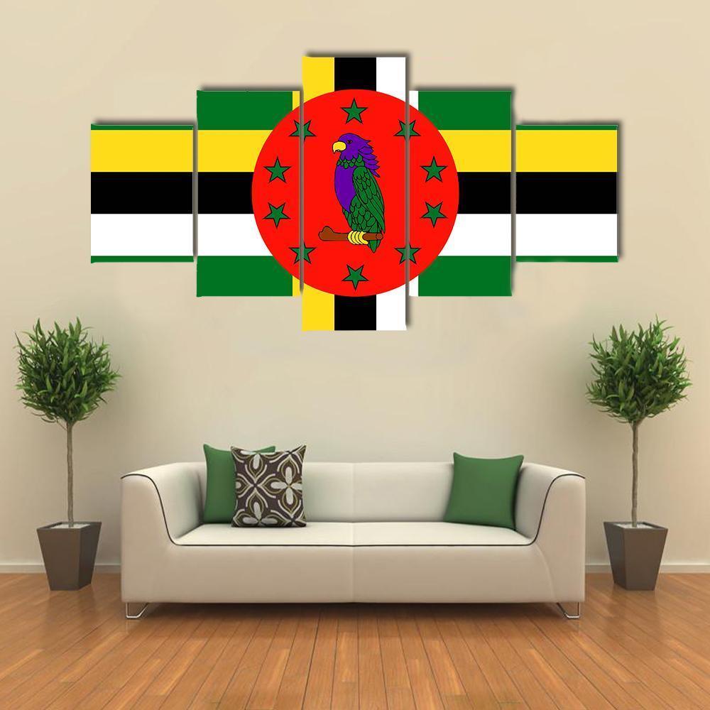 Dominica Flag Canvas Wall Art-5 Star-Gallery Wrap-62" x 32"-Tiaracle