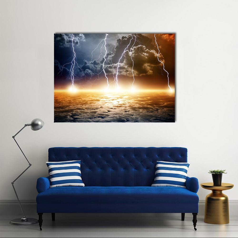 Dramatic Bright Lightning Canvas Wall Art-1 Piece-Gallery Wrap-48" x 32"-Tiaracle