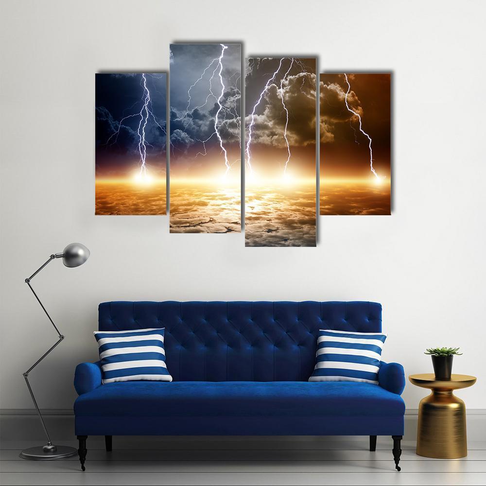 Dramatic Bright Lightning Canvas Wall Art-4 Pop-Gallery Wrap-50" x 32"-Tiaracle