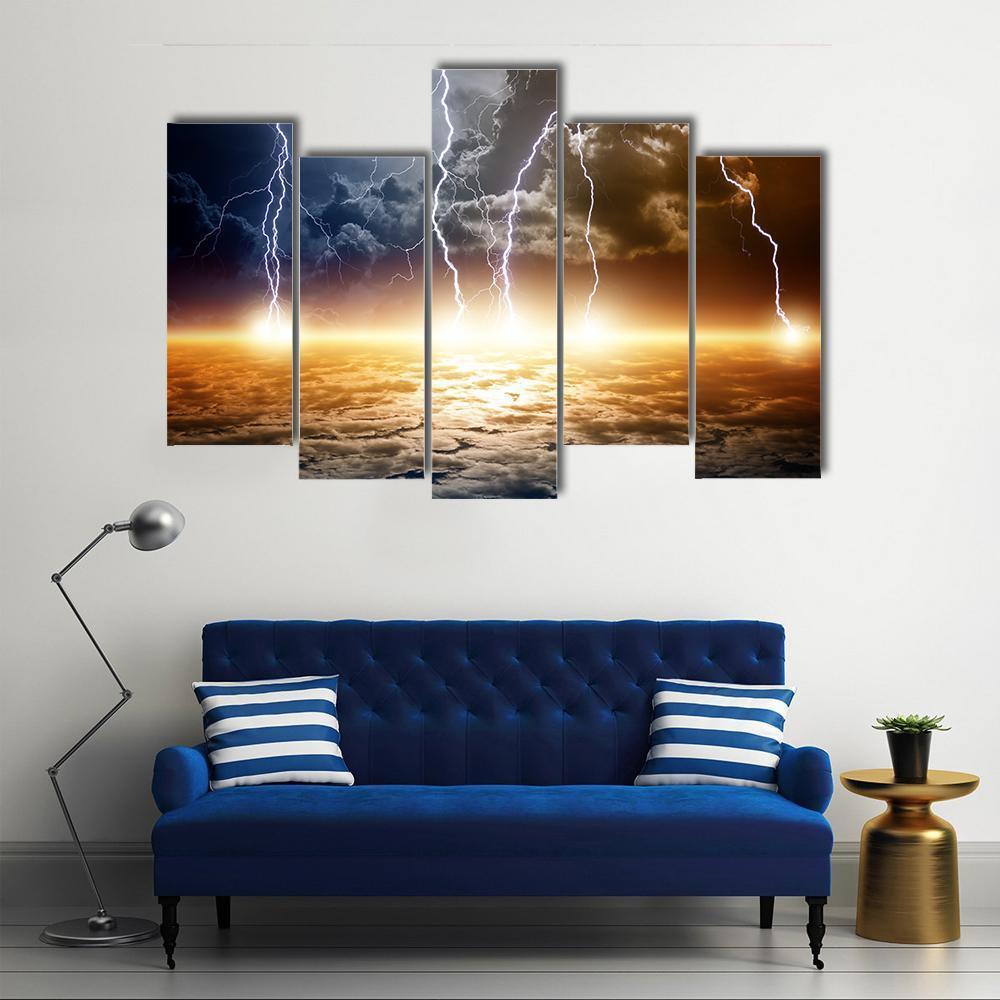 Dramatic Bright Lightning Canvas Wall Art-5 Pop-Gallery Wrap-47" x 32"-Tiaracle