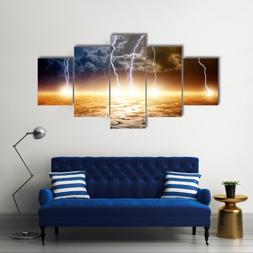 Dramatic Bright Lightning Canvas Wall Art-5 Star-Gallery Wrap-62" x 32"-Tiaracle