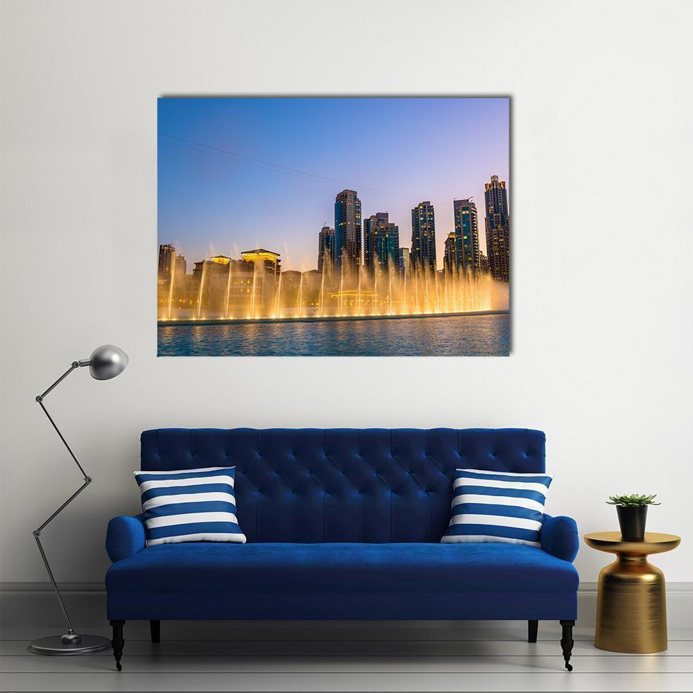 Dubai Fountain Canvas Wall Art-1 Piece-Gallery Wrap-48" x 32"-Tiaracle