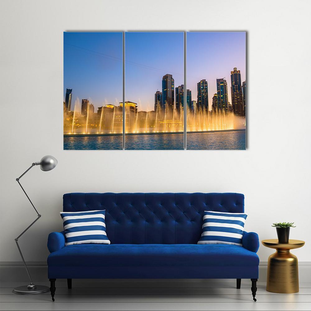 Dubai Fountain Canvas Wall Art-3 Horizontal-Gallery Wrap-37" x 24"-Tiaracle