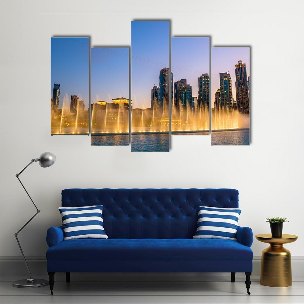 Dubai Fountain Canvas Wall Art-5 Pop-Gallery Wrap-47" x 32"-Tiaracle