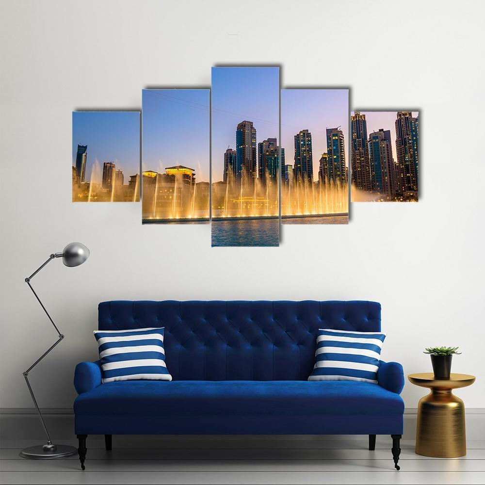 Dubai Fountain Canvas Wall Art-5 Star-Gallery Wrap-62" x 32"-Tiaracle