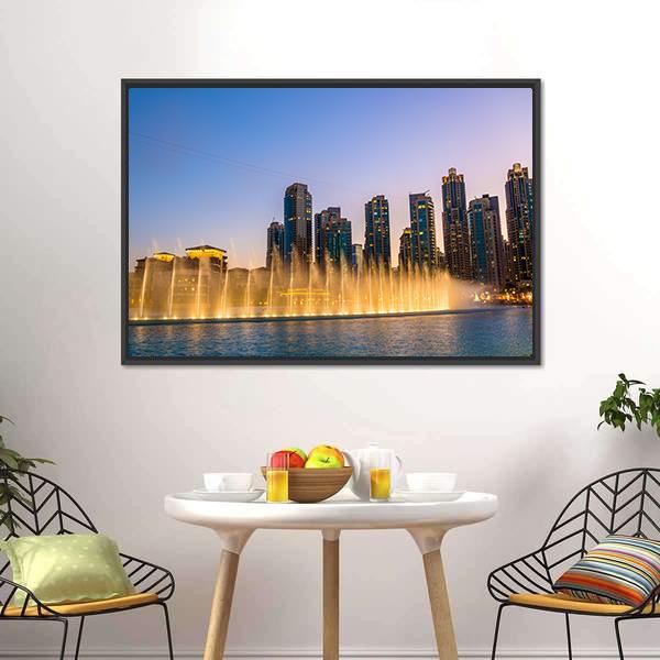 Dubai Fountain Canvas Wall Art-1 Piece-Floating Frame-24" x 16"-Tiaracle