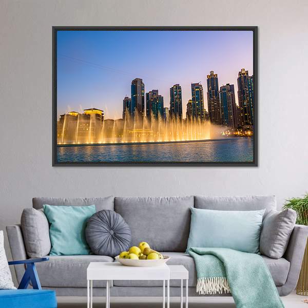 Dubai Fountain Canvas Wall Art-3 Horizontal-Gallery Wrap-25" x 16"-Tiaracle