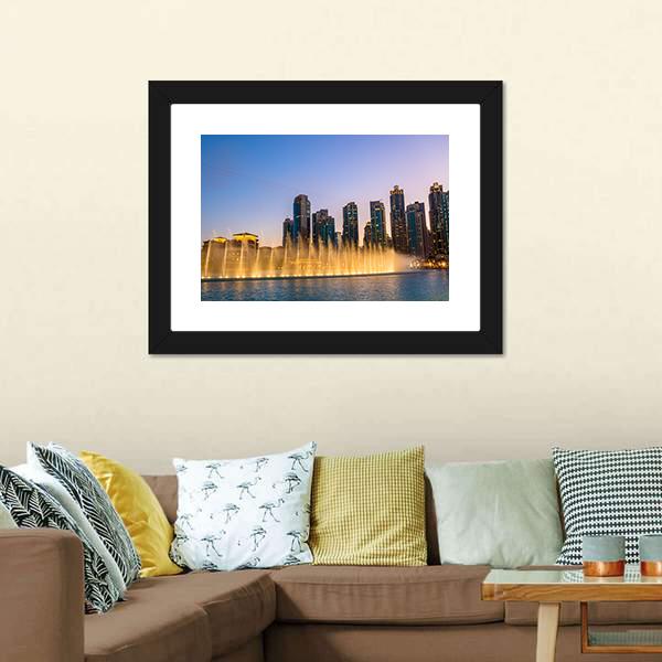 Dubai Fountain Canvas Wall Art-1 Piece-Framed Print-20" x 16"-Tiaracle