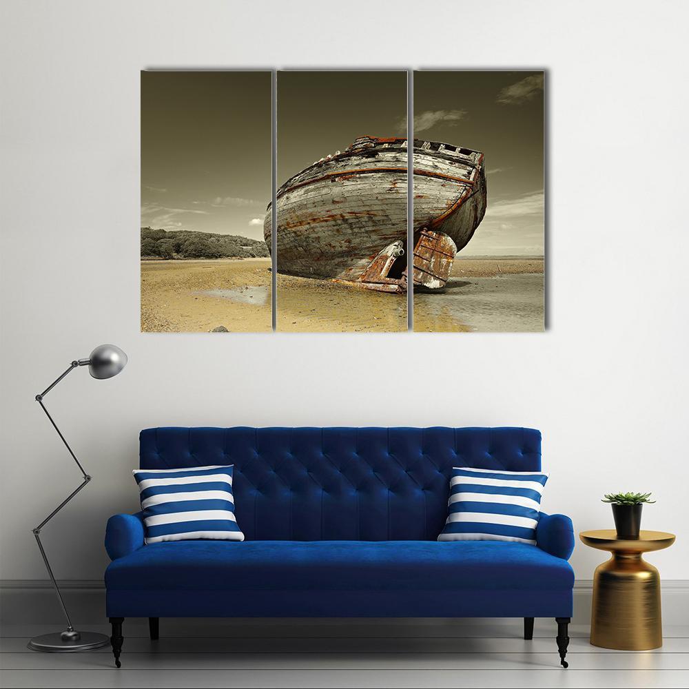 Dulas Bay Shipwreck Canvas Wall Art-3 Horizontal-Gallery Wrap-37" x 24"-Tiaracle