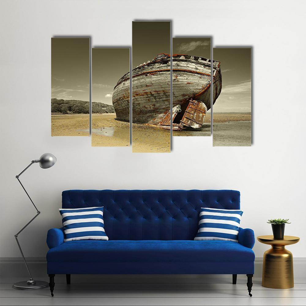 Dulas Bay Shipwreck Canvas Wall Art-5 Pop-Gallery Wrap-47" x 32"-Tiaracle
