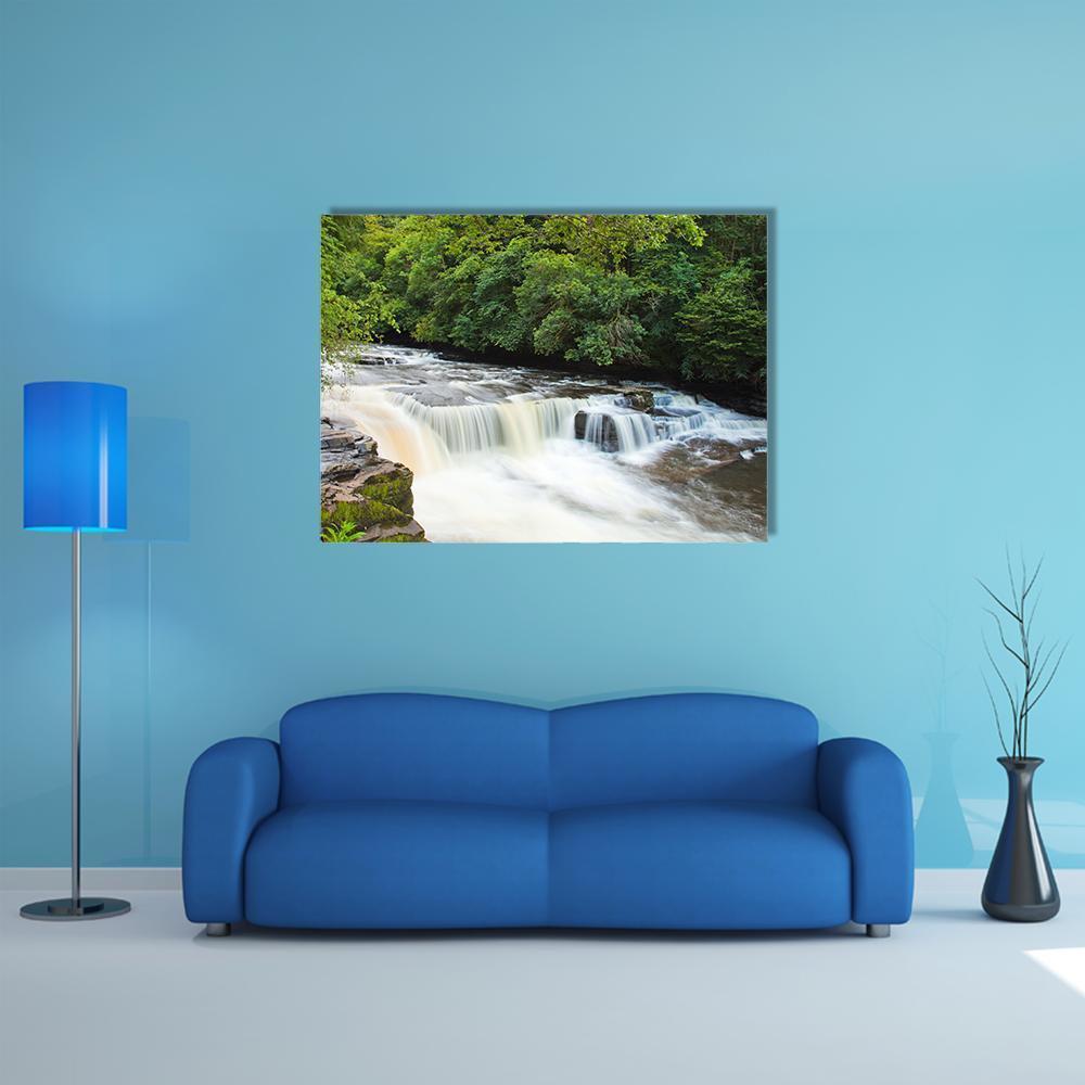Dundaff Linn Waterfall Canvas Wall Art-1 Piece-Gallery Wrap-48" x 32"-Tiaracle