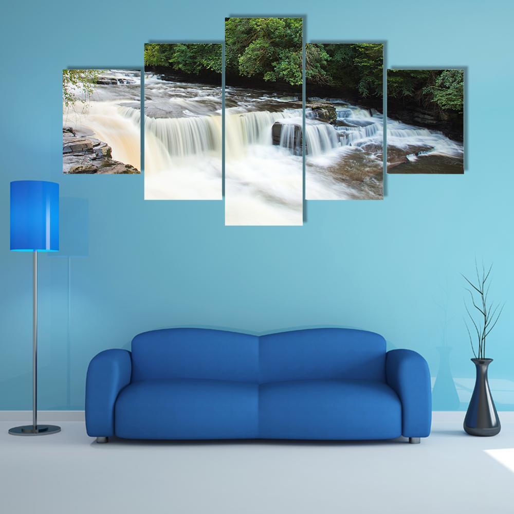 Dundaff Linn Waterfall Canvas Wall Art-5 Star-Gallery Wrap-62" x 32"-Tiaracle