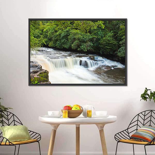 Dundaff Linn Waterfall Canvas Wall Art-1 Piece-Floating Frame-24" x 16"-Tiaracle