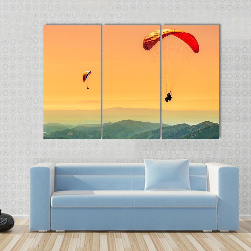 Duo Paragliding Flight Canvas Wall Art-3 Horizontal-Gallery Wrap-37" x 24"-Tiaracle