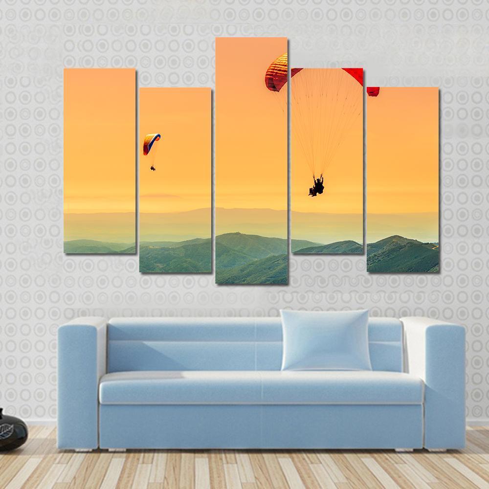 Duo Paragliding Flight Canvas Wall Art-5 Pop-Gallery Wrap-47" x 32"-Tiaracle