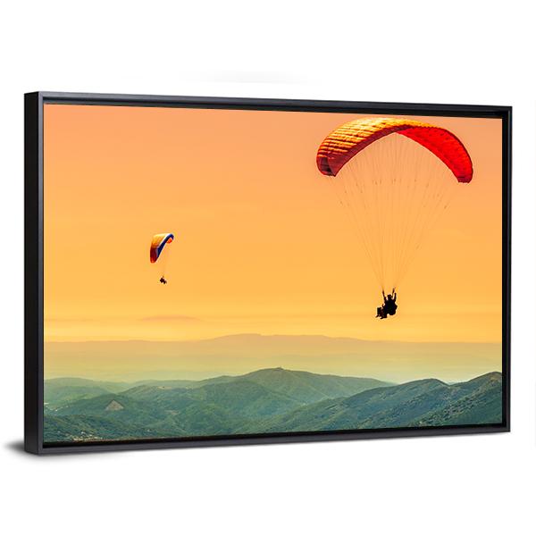 Duo Paragliding Flight Canvas Wall Art-3 Horizontal-Gallery Wrap-25" x 16"-Tiaracle