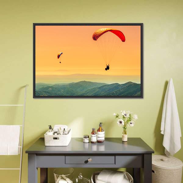 Duo Paragliding Flight Canvas Wall Art-3 Horizontal-Gallery Wrap-25" x 16"-Tiaracle