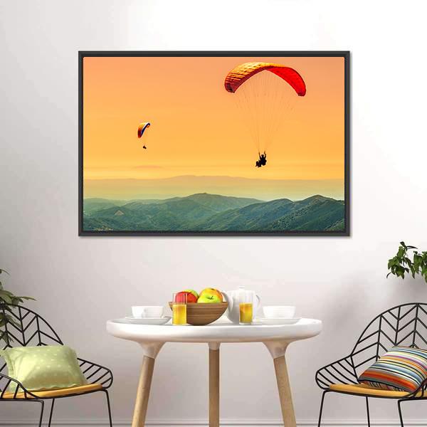 Duo Paragliding Flight Canvas Wall Art-1 Piece-Floating Frame-24" x 16"-Tiaracle