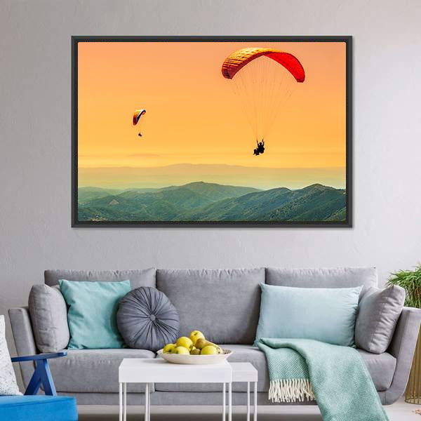 Duo Paragliding Flight Canvas Wall Art-3 Horizontal-Gallery Wrap-25" x 16"-Tiaracle