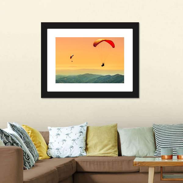 Duo Paragliding Flight Canvas Wall Art-1 Piece-Framed Print-20" x 16"-Tiaracle