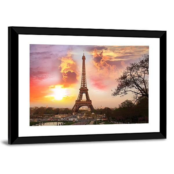 Eiffel Tower Against Sunset Canvas Wall Art-3 Horizontal-Gallery Wrap-25" x 16"-Tiaracle