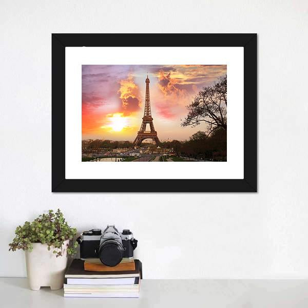 Eiffel Tower Against Sunset Canvas Wall Art-3 Horizontal-Gallery Wrap-25" x 16"-Tiaracle