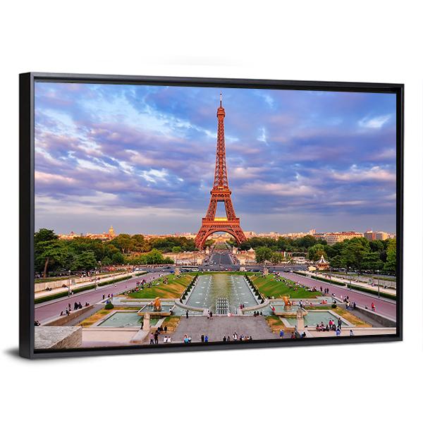 Eiffel Tower At Cloudy Sunset Canvas Wall Art-3 Horizontal-Gallery Wrap-25" x 16"-Tiaracle