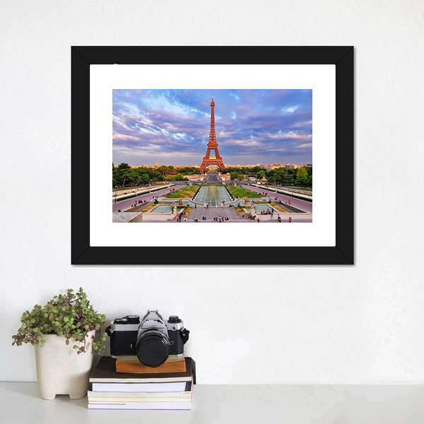 Eiffel Tower At Cloudy Sunset Canvas Wall Art-3 Horizontal-Gallery Wrap-25" x 16"-Tiaracle