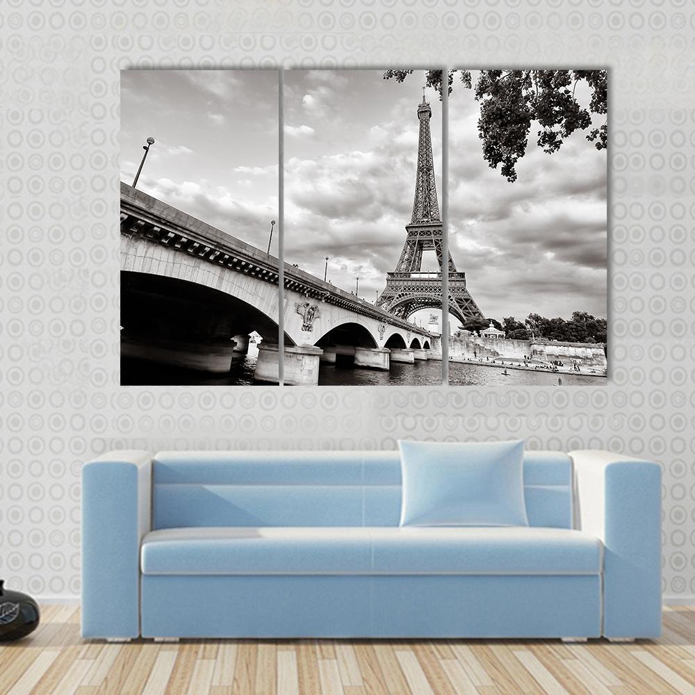 Eiffel Tower From Seine River Canvas Wall Art-3 Horizontal-Gallery Wrap-37" x 24"-Tiaracle