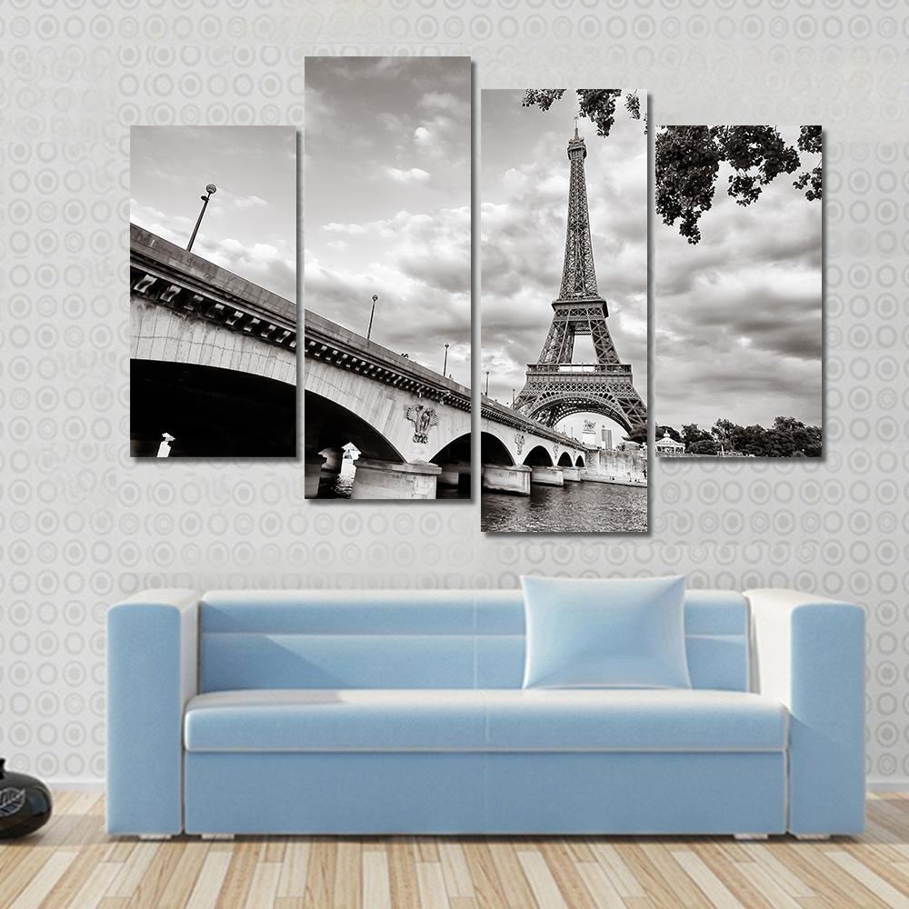 Eiffel Tower From Seine River Canvas Wall Art-4 Pop-Gallery Wrap-50" x 32"-Tiaracle