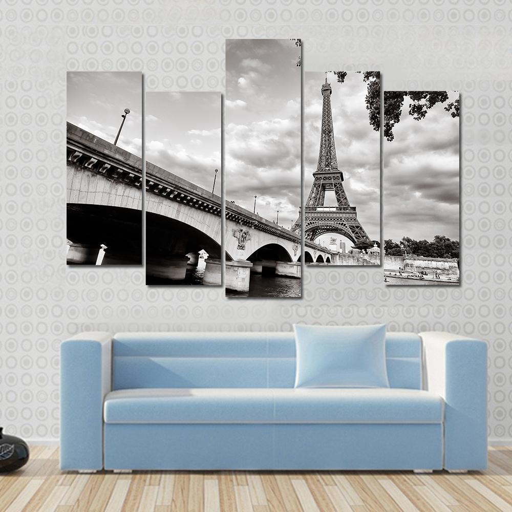 Eiffel Tower From Seine River Canvas Wall Art-5 Pop-Gallery Wrap-47" x 32"-Tiaracle