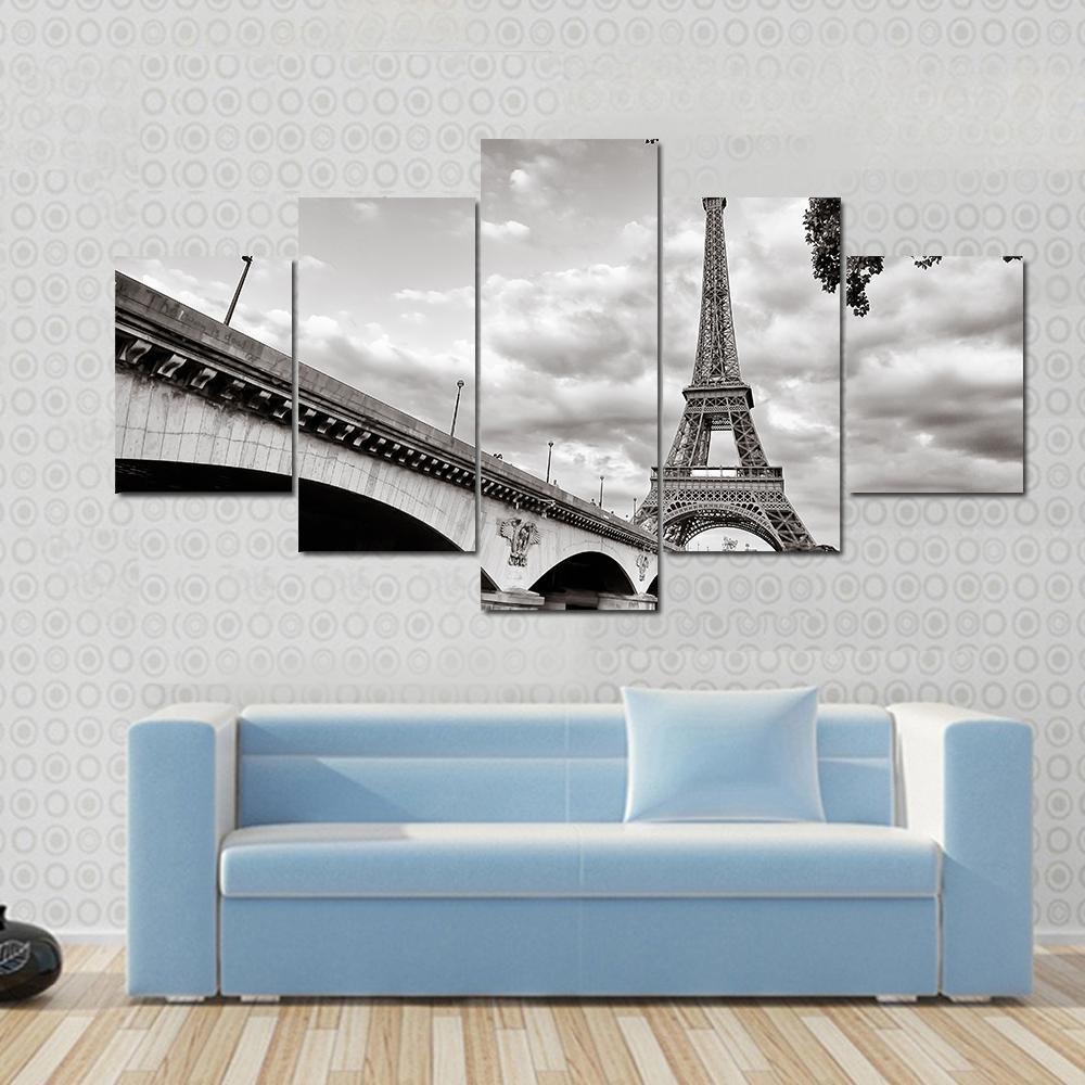 Eiffel Tower From Seine River Canvas Wall Art-5 Star-Gallery Wrap-62" x 32"-Tiaracle