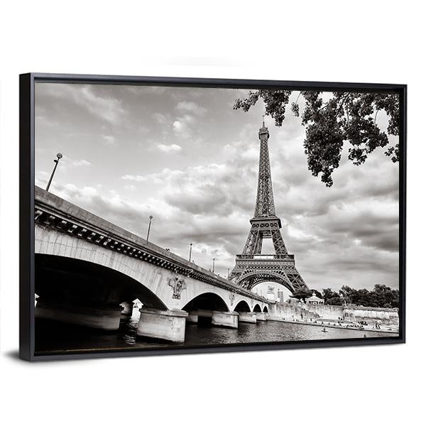 Eiffel Tower From Seine River Canvas Wall Art-3 Horizontal-Gallery Wrap-25" x 16"-Tiaracle