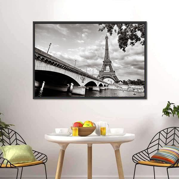 Eiffel Tower From Seine River Canvas Wall Art-1 Piece-Floating Frame-24" x 16"-Tiaracle