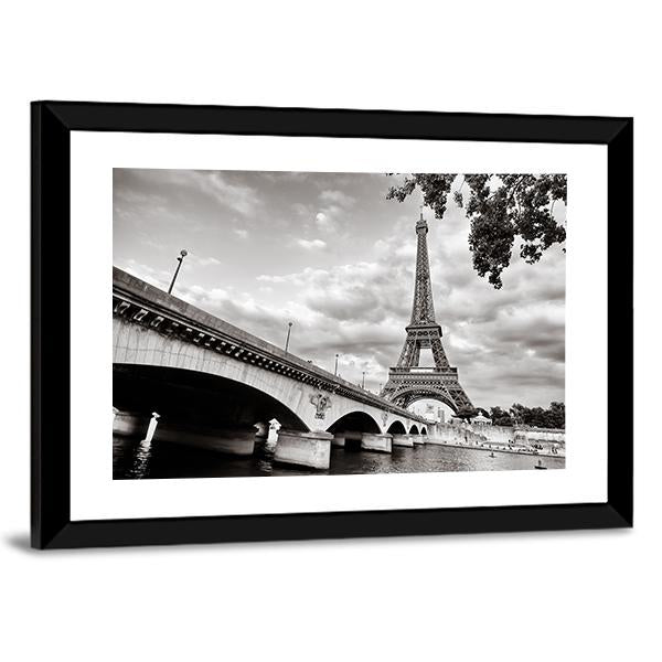 Eiffel Tower From Seine River Canvas Wall Art-3 Horizontal-Gallery Wrap-25" x 16"-Tiaracle