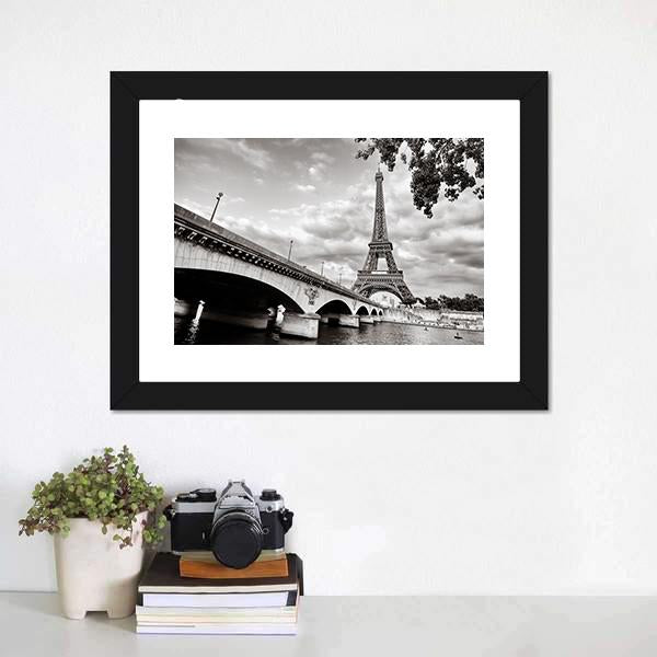 Eiffel Tower From Seine River Canvas Wall Art-3 Horizontal-Gallery Wrap-25" x 16"-Tiaracle