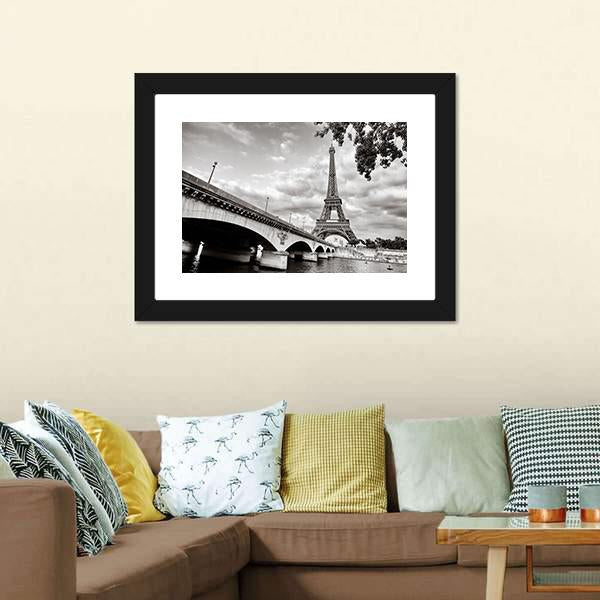 Eiffel Tower From Seine River Canvas Wall Art-1 Piece-Framed Print-20" x 16"-Tiaracle