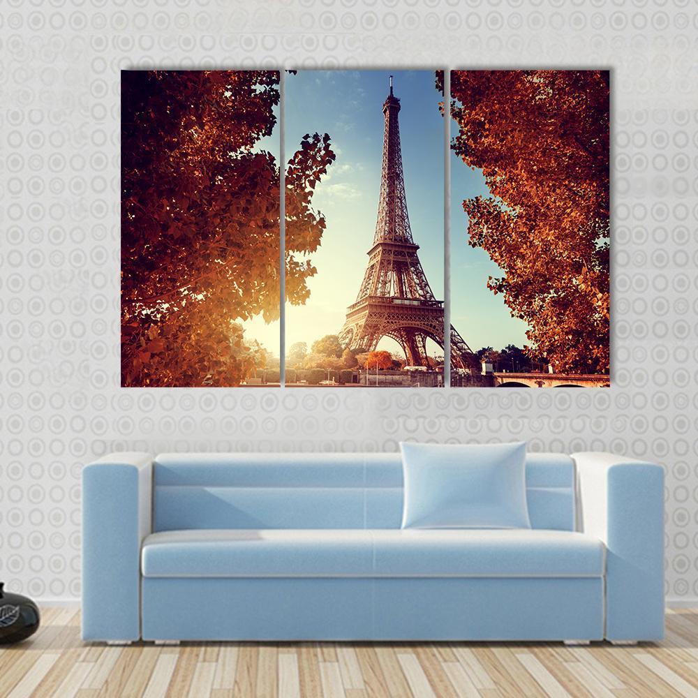 Eiffel Tower In Autumn Canvas Wall Art-3 Horizontal-Gallery Wrap-37" x 24"-Tiaracle