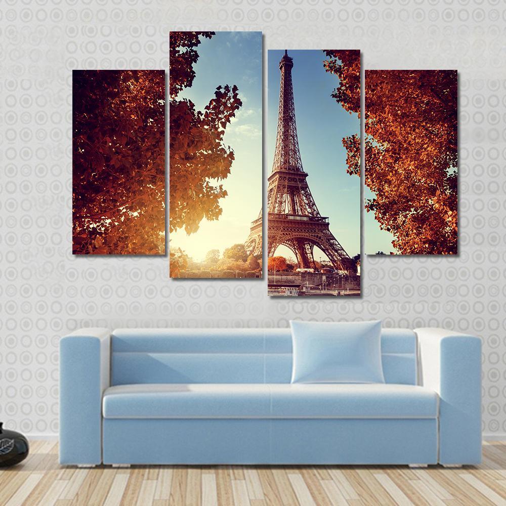 Eiffel Tower In Autumn Canvas Wall Art-4 Pop-Gallery Wrap-50" x 32"-Tiaracle