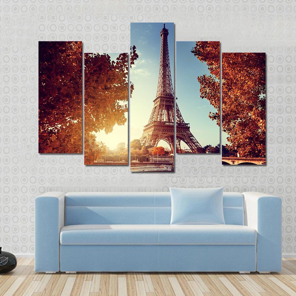 Eiffel Tower In Autumn Canvas Wall Art-5 Pop-Gallery Wrap-47" x 32"-Tiaracle