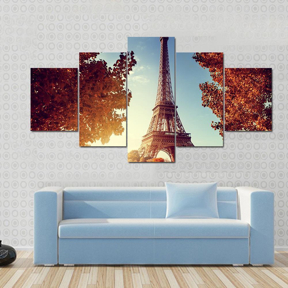 Eiffel Tower In Autumn Canvas Wall Art-5 Star-Gallery Wrap-62" x 32"-Tiaracle