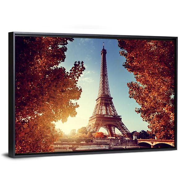 Eiffel Tower In Autumn Canvas Wall Art-3 Horizontal-Gallery Wrap-25" x 16"-Tiaracle