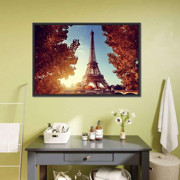 Eiffel Tower In Autumn Canvas Wall Art-3 Horizontal-Gallery Wrap-25" x 16"-Tiaracle