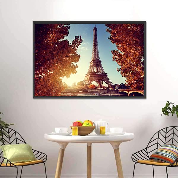 Eiffel Tower In Autumn Canvas Wall Art-1 Piece-Floating Frame-24" x 16"-Tiaracle