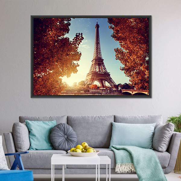 Eiffel Tower In Autumn Canvas Wall Art-3 Horizontal-Gallery Wrap-25" x 16"-Tiaracle