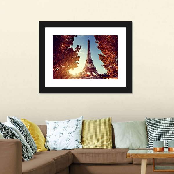 Eiffel Tower In Autumn Canvas Wall Art-1 Piece-Framed Print-20" x 16"-Tiaracle