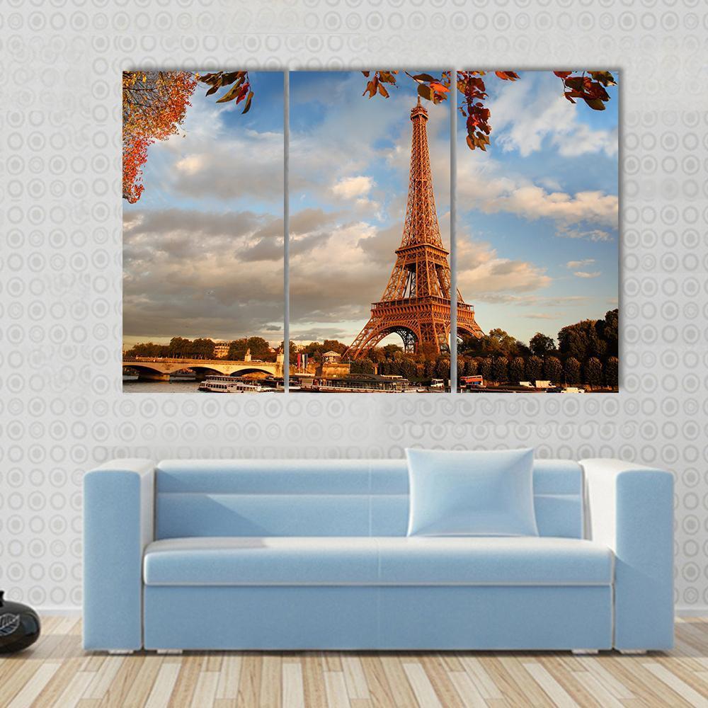 Eiffel Tower In Autumn Paris Canvas Wall Art-3 Horizontal-Gallery Wrap-37" x 24"-Tiaracle