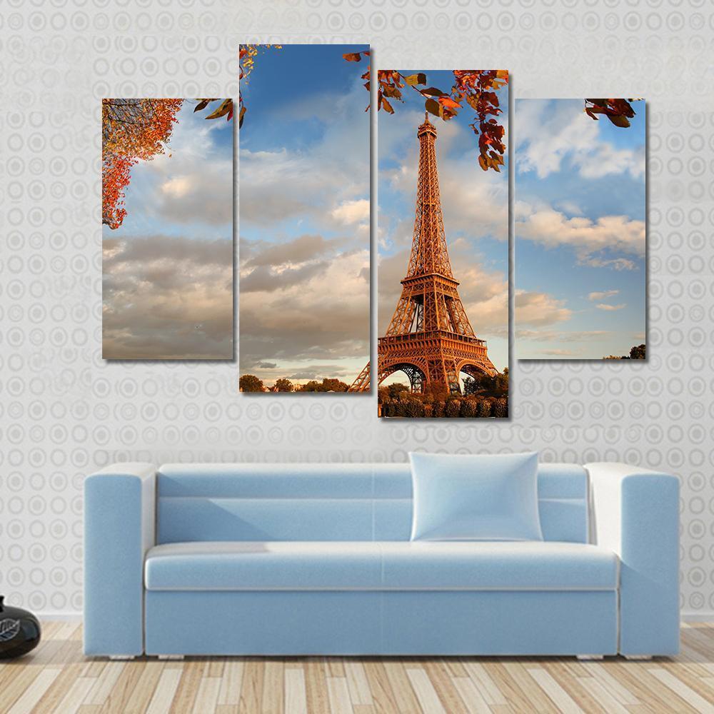 Eiffel Tower In Autumn Paris Canvas Wall Art-4 Pop-Gallery Wrap-50" x 32"-Tiaracle