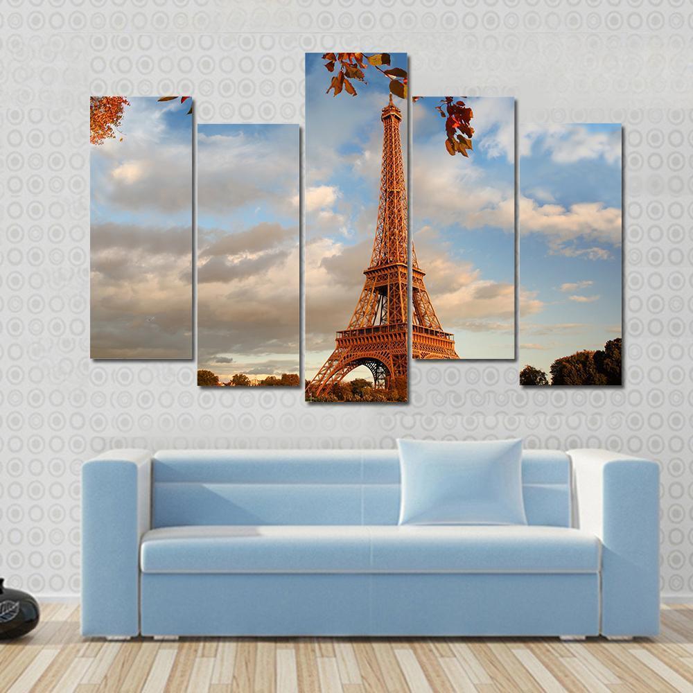 Eiffel Tower In Autumn Paris Canvas Wall Art-5 Pop-Gallery Wrap-47" x 32"-Tiaracle